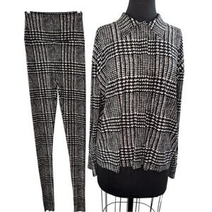 Norma Kamali Black and White Patterned Leggings and Top Set